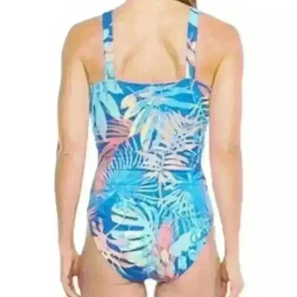 Peyton & Parker blue colorful palm frawn floral print one piece sz xxl 20/22 - Picture 2 of 9